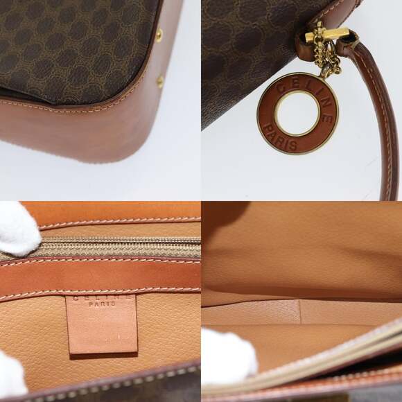 CELINE Macadam Canvas Hand Bag Pvc Leather Brown Gold - Picture 11 of 13